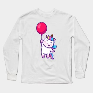Cute Unicorn Floating With Balloon Long Sleeve T-Shirt